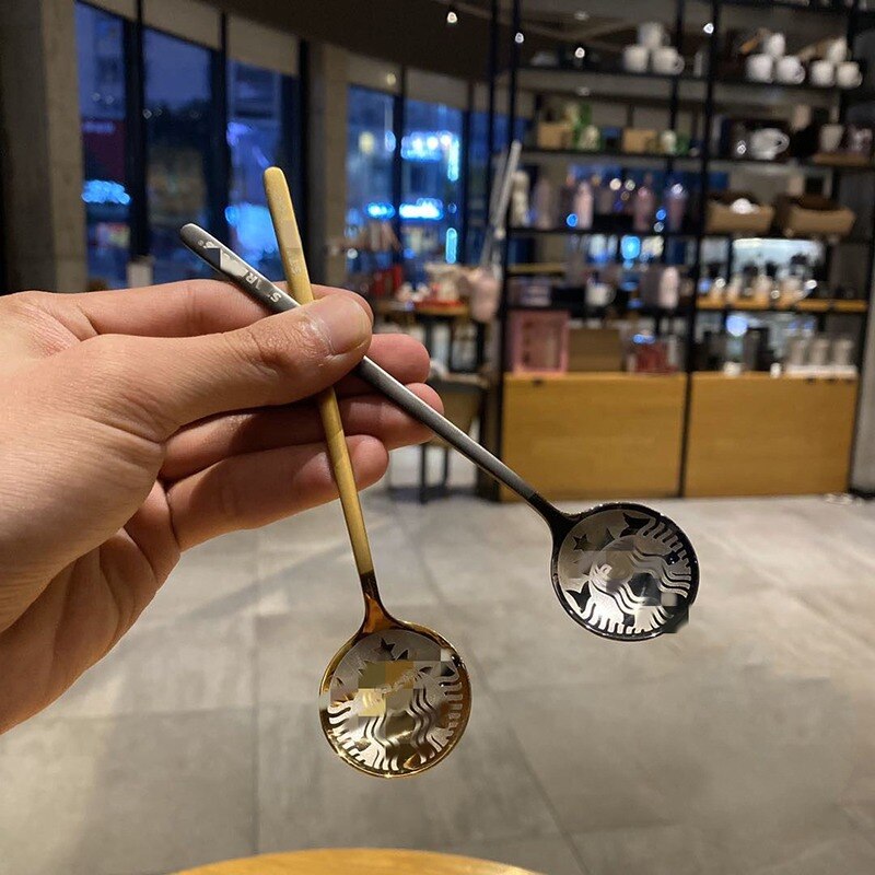 Rustfrit stål koreansk kaffe lang ske dessert lille rund honning røreske køkken forsyninger