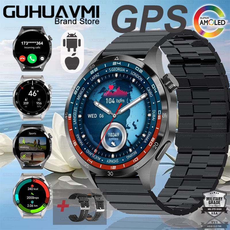 2025 tendências da moda novo gps relógio inteligente masculino freqüência cardíaca amoled nfc ip68 à prova dip68 água relógios esportivos bluetooth chamada twatch para huawei: Dourado