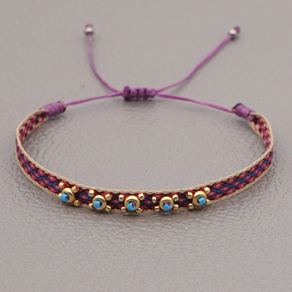 KKBEAD Colombia pulsera joyería tela cinta Pulseras de tela para mujer Pulseras tejidas hechas a mano: Color dorado