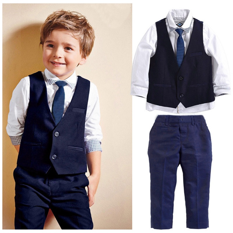 3pieces set autumn children's leisure clothing sets kids baby boy suit vest gentleman clothes for weddings formal clothing: 5