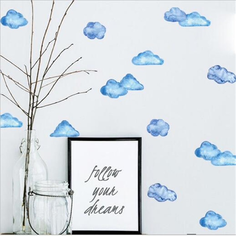 36 Stks/set Blauw Cloud Muursticker Muurtattoo Kamer Decoratie Voor Kid &#39;S Slaapkamer Kamer Nursery Decor Meisje Sky kleur Stickers