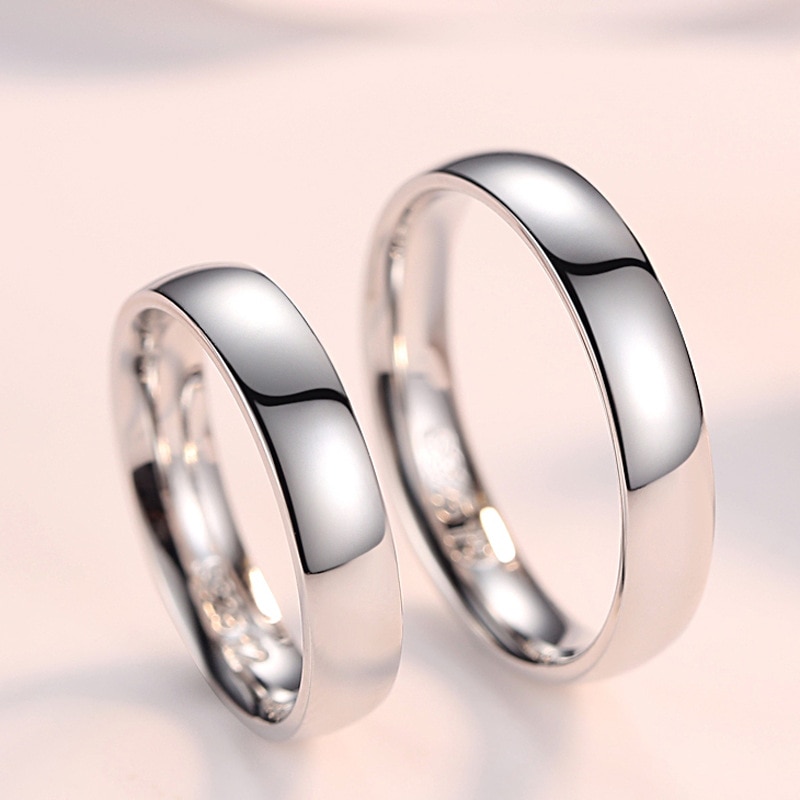 Trendy Ring Reine 100% 925 Sterling Silber Paar Ring Einfache Glatte Hochzeit Band Schmuck Jahrestag für Liebhaber Frauen Männer