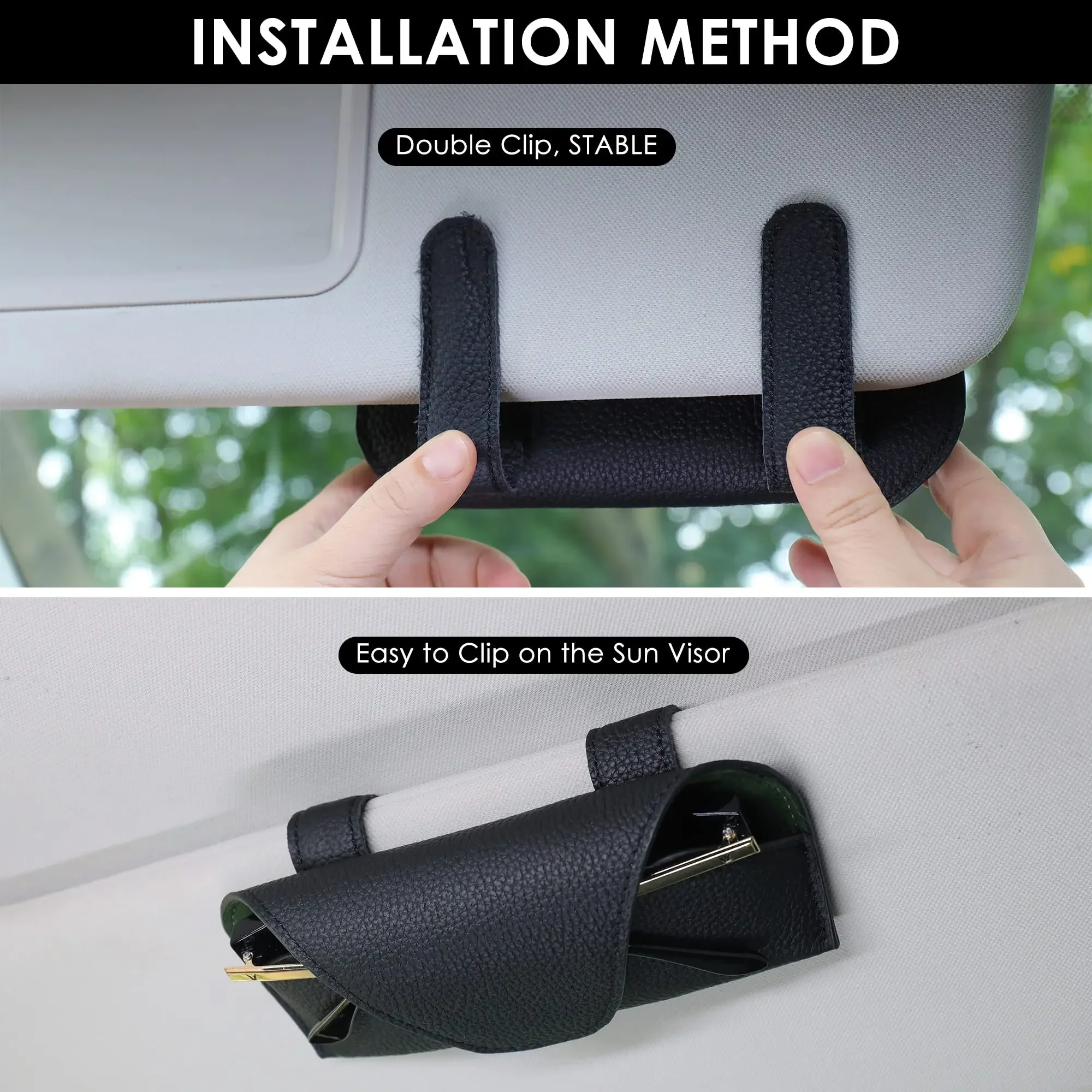 Zonnebrilhouder voor autovizier, lederen autobrilhouder clip, vizieraccessoires brillenhouder