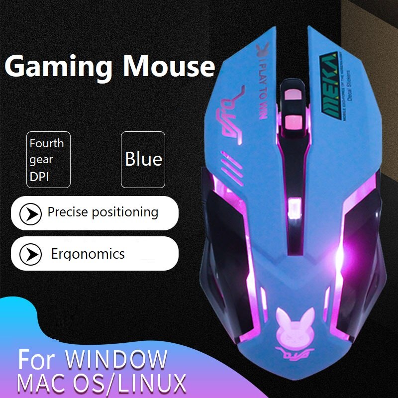 3200Dpi Wire Ergonomische 6 Toetsen Backlit Gaming Mouse Voor Laptop Computer Notebook Pc Gamer Muizen Roze Meisje Vrouw Leuke game Muis: Blue rabbite
