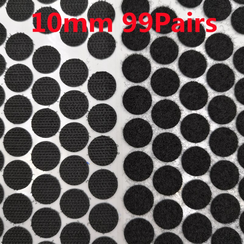 10/15mm Rond Points Autocollant Velcro Auto-Adhésif Fort Ruban D'attache En Nylon de Boucle De Crochet de Matériel De Couture Travaux Manuels Accessoire: Black 10mm 99Pairs
