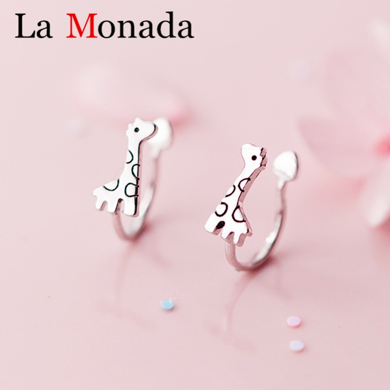 Pendientes de jirafa de Plata de Ley 925 para bebés y niñas, pendientes sin Piercing, Clip para las orejas, sin agujero