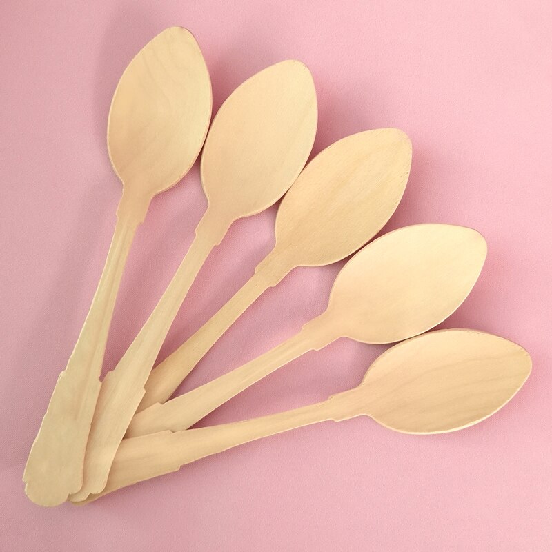 Verjaardagsfeestje Dessert Bureau Wegwerp Diner Plaat Set Kinderen Thema Picknick Decoratie Houten Vork Lepel Mes: spoon 8pcs