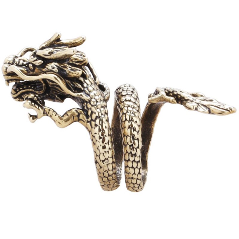 Chinese Dragon Pattern Twine Finger Ring For Men Cocktail Party Hand Accessories Classic Jewelry Black Band Cheap: Gold