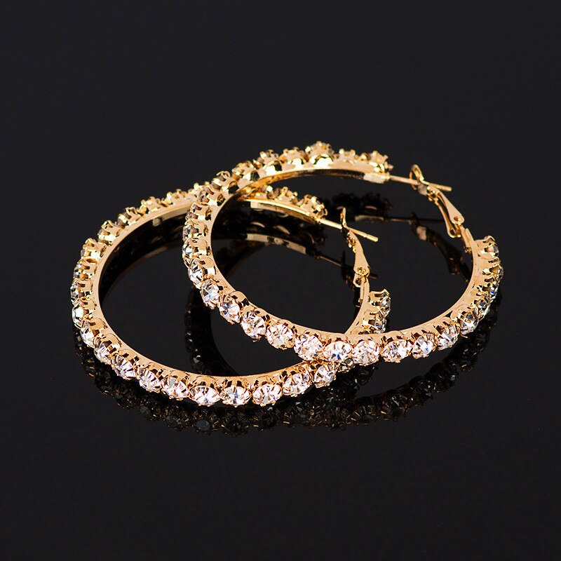 Huitan Luxury Oversize Hoop Earrings for Women Micro Paved Shiny CZ Versatile Style Female Daily Wear Ear Loop Jewelry: Gold-color