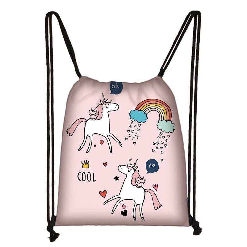 Unicorn Print Drawstring Bag Women Travel Bag Teenager School Bag Brown Girl And Boy Backpack Female Storage Bags To521: skdafr63
