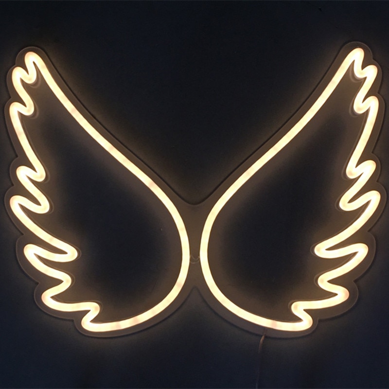 Engel vinge led neon skilt lys neon bar baggrund væg jul bryllup dekoration fe prinsesse værelse indretning neon gul