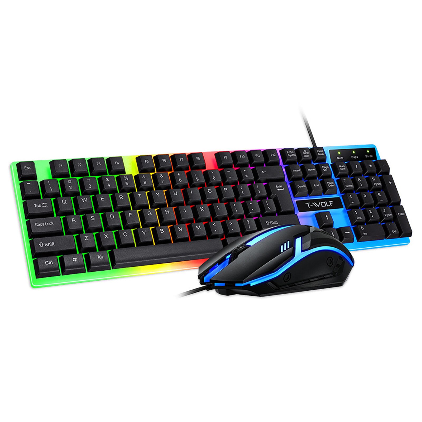 Regenboog Backlight Usb Ergonomisch Toetsenbord Muis Kit Rgb Led Lichtgevende Waterdicht Gaming Toetsenbord En Muis Set Voor Laptop # T2