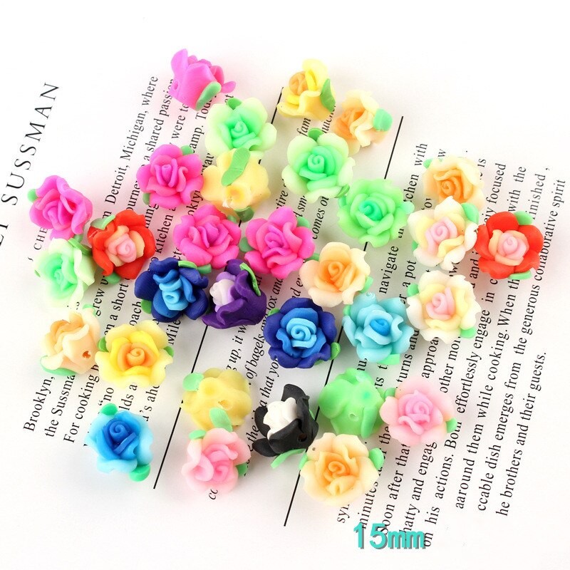 6pcs Rose Flower Handmade Soft Polymer Clay with holes For DIY Necklace Bracelet Hair Ornament Jewelry Making