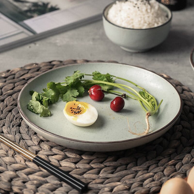 Japanese Retro Tableware Ceramic Dinner Plates Stoneware Hand-painted Plate Handmade Dishes Household Kitchen Dish Dinnerware