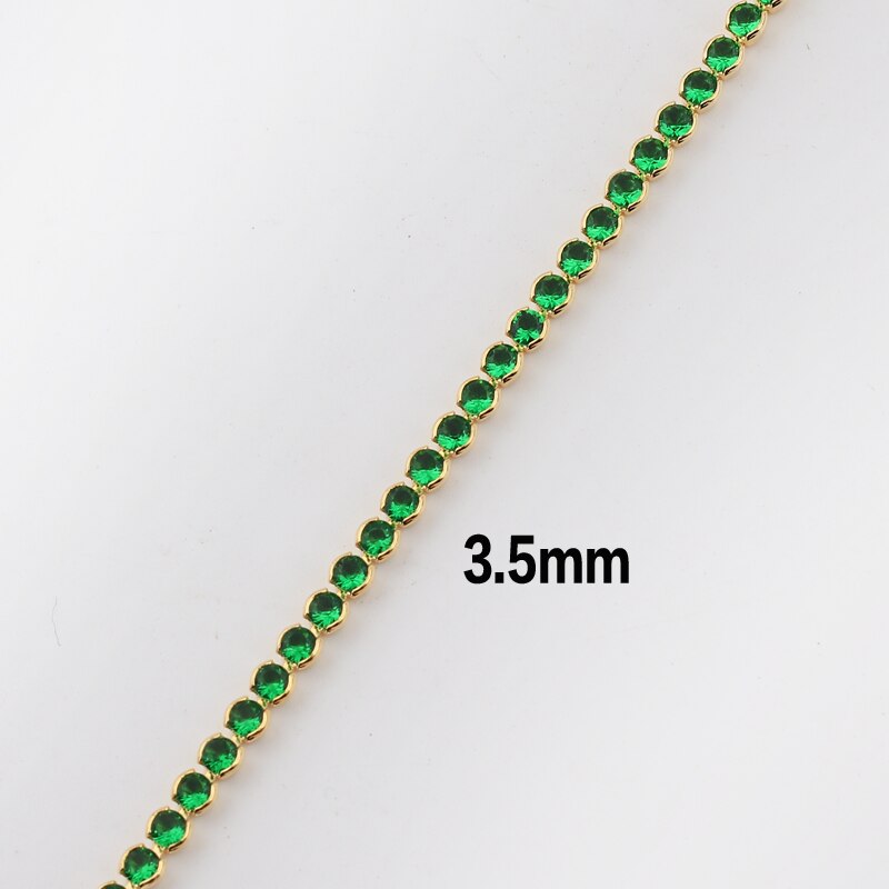 Gold Color 1 Row Shiny Colorful Neon Rainbow Iced Out Zircon Charm Thin CZ Tennis Chain 33+7CM Women Choker Necklace: green cz 3.5mm
