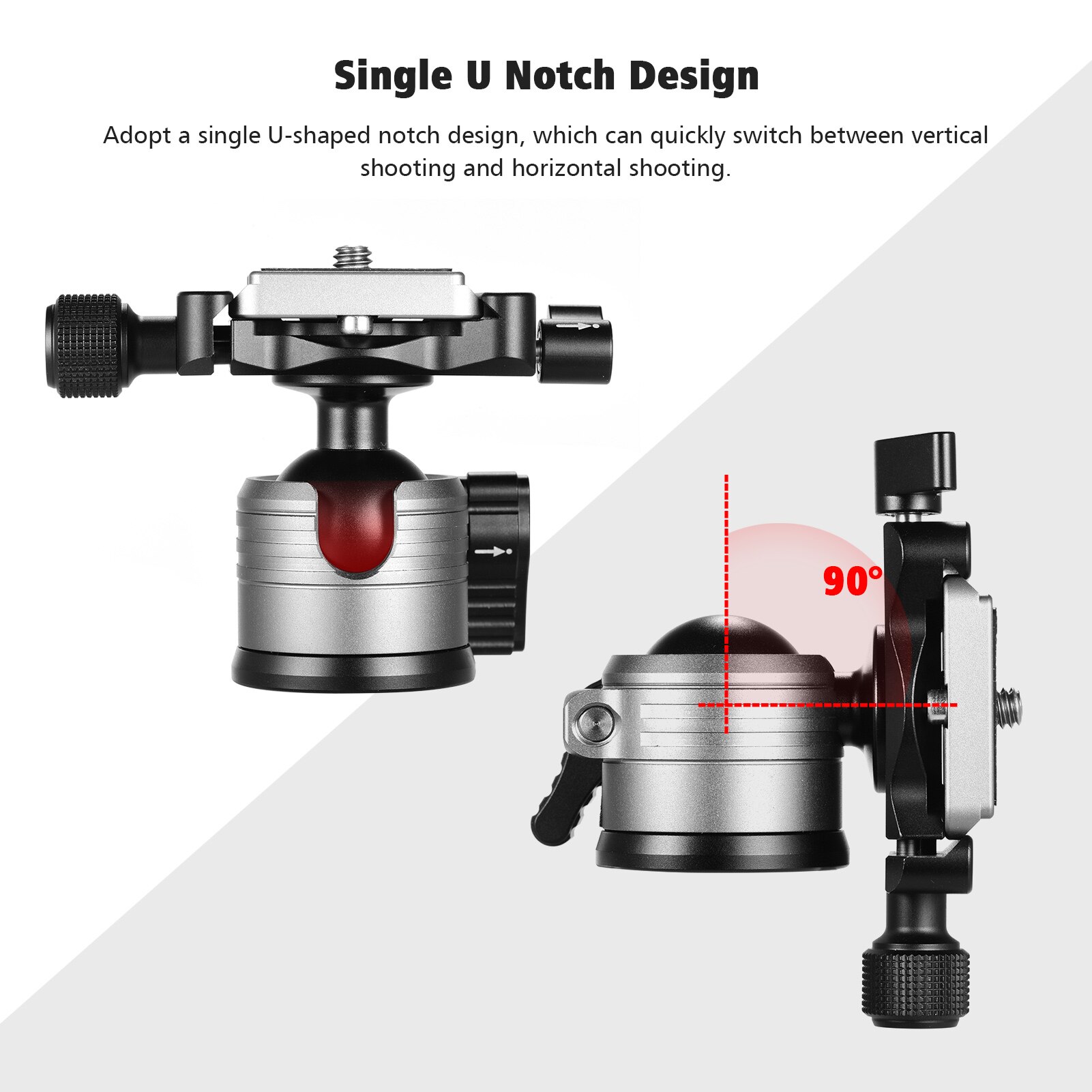 Aluminum Alloy Dual Panoramic Tripod Ball Head U Notch with 1/4 Inch Screw Mount for DSLR ILDC Cameras Max. Load 10kg