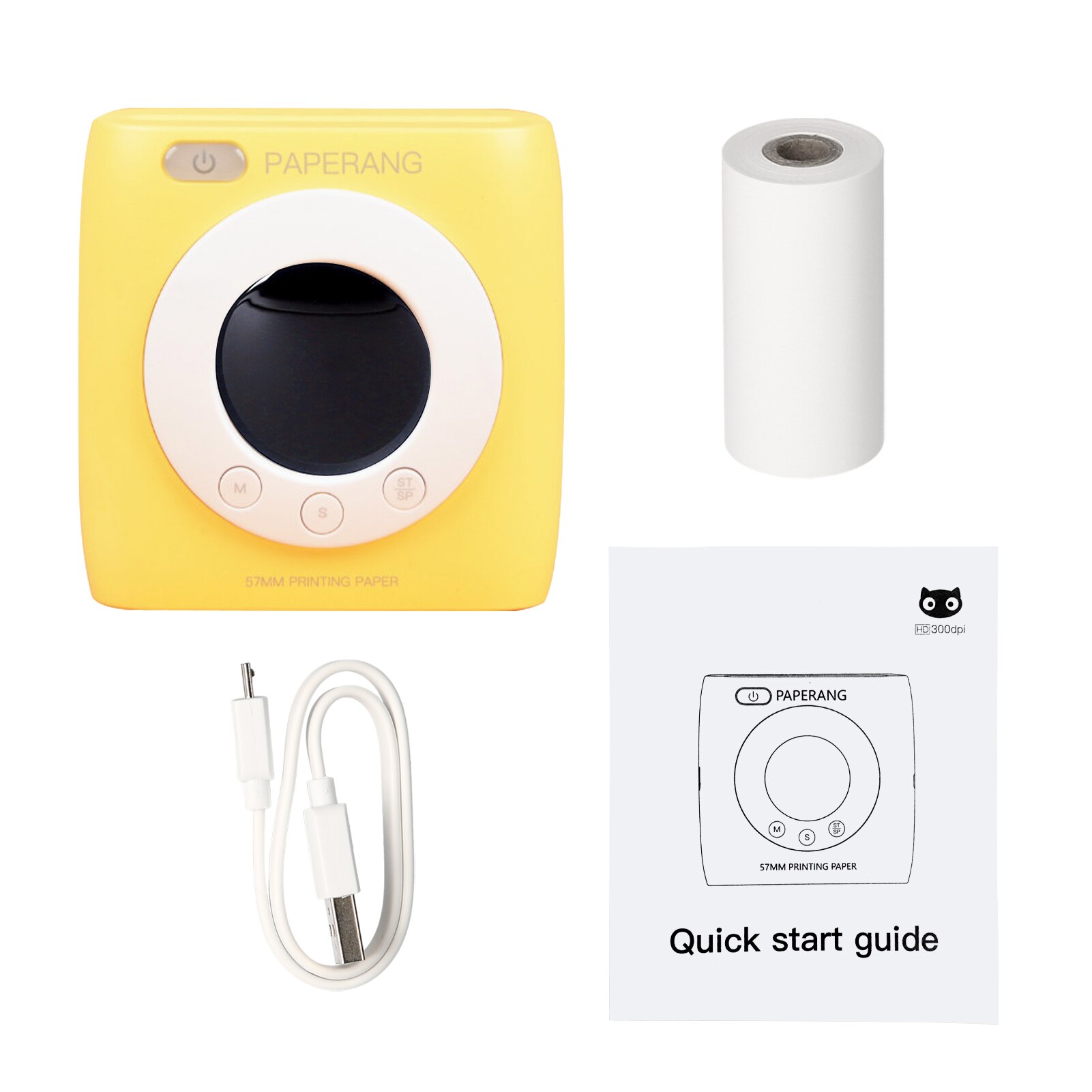PAPERANG P2S stampante tascabile 300dpi BT stampante termica senza fili mini stampante portatile mobile etichetta adesiva con funzione orologio: giallo