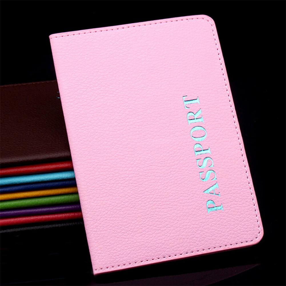 Passport Cover Passport ID Bank Card Note Holder Litchi Grain PU Passports Tickets Holder Passport Bag: Pink