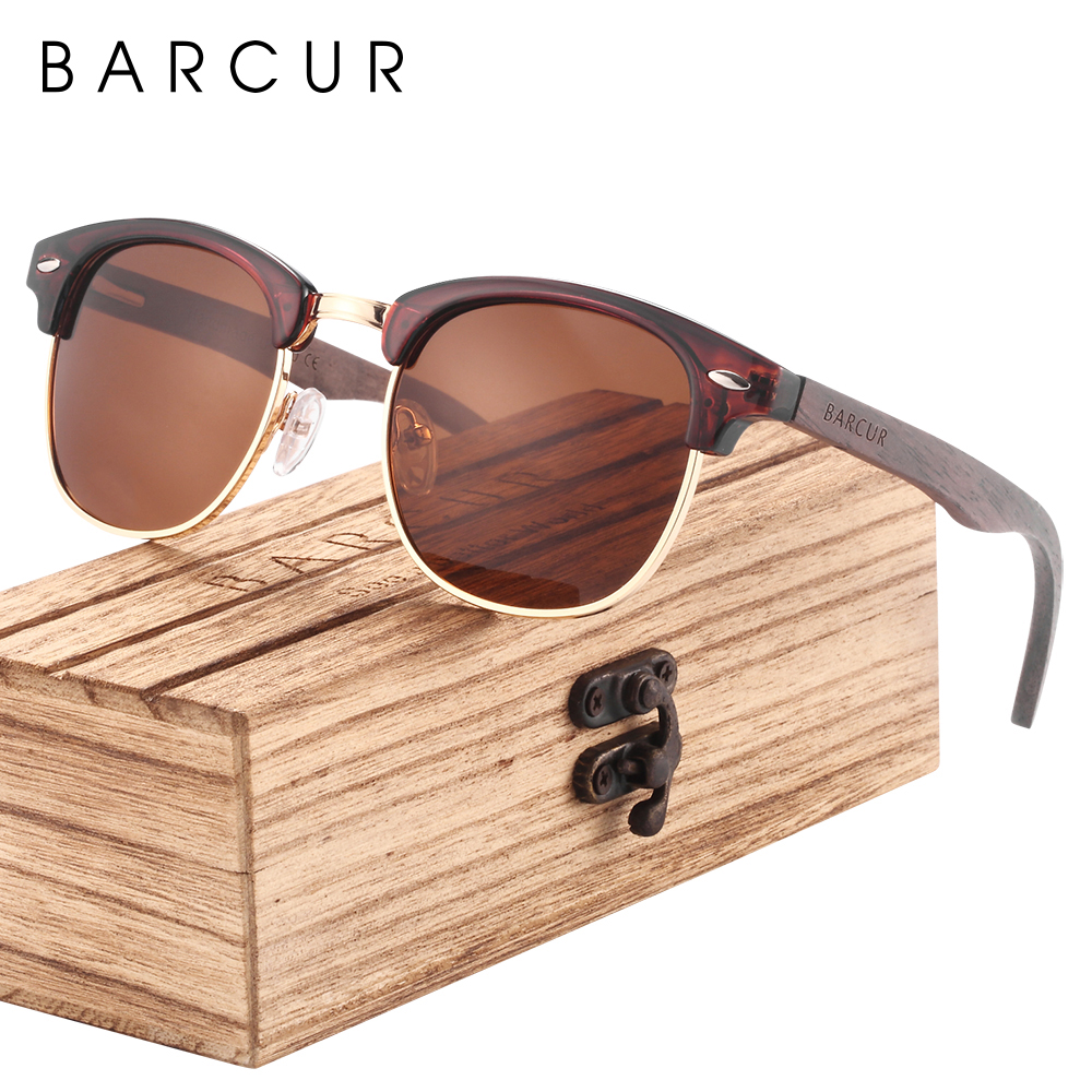 BARCUR gafas de sol de madera Natural para mujer, gafas de sol polarizadas de nogal para hombre, gafas de madera hechas a mano, accesorios, gafas: Borgoña