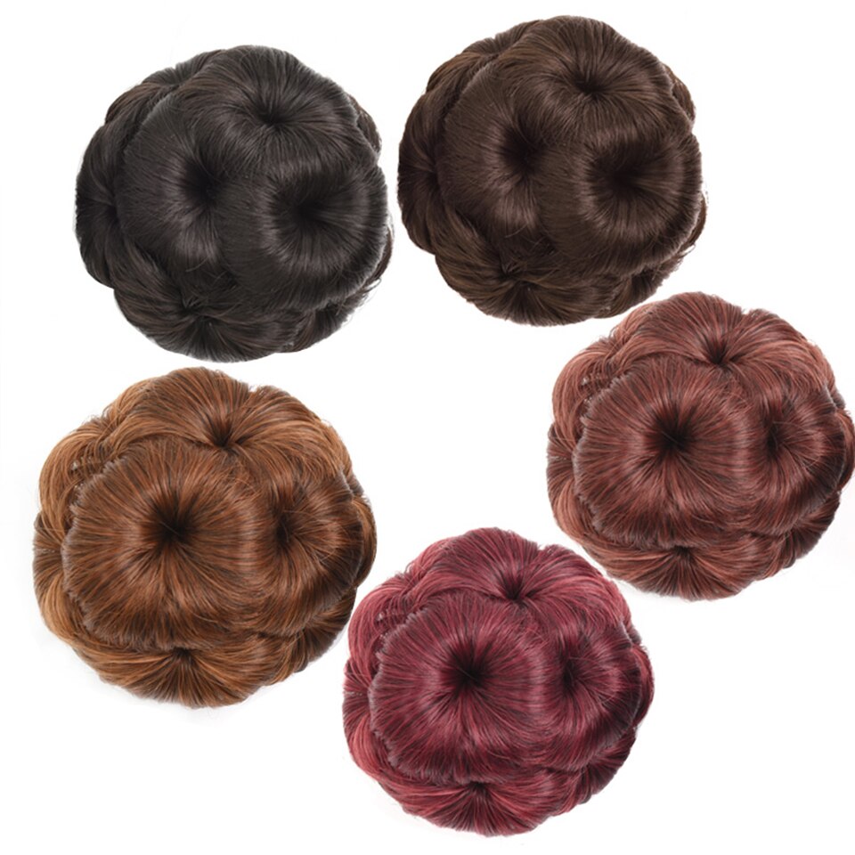 AILIADE 9 Colors Flower Style Synthetic Curly Hair Bun Donut Chignon Clip In Hairpiece Extensions Black Brown Golden Red