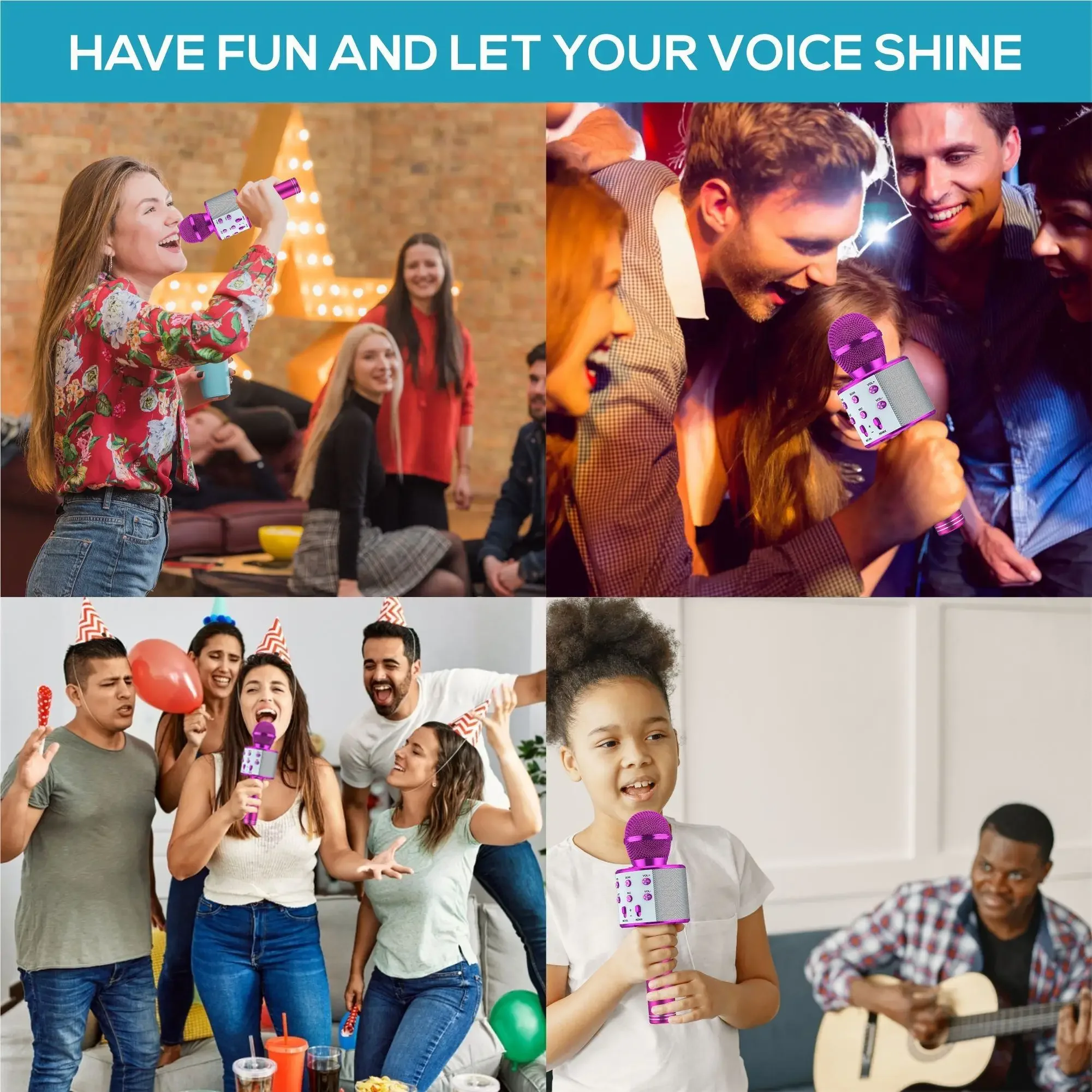Wireless Bluetooth Karaoke Microphone,3-in-1 Portable Handheld Karaoke Mic Speaker Machine Home Party Birthday