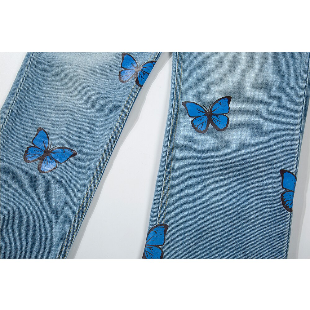 Dark Icon-Pantalones vaqueros de mariposa azul para hombre, ropa de calle alta
