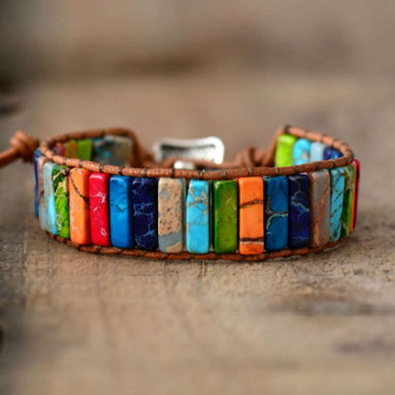 Milangirl chakra pulseira jóias artesanal multi cor natural tubo de pedra contas envoltório pulseira casais pulseiras presentes