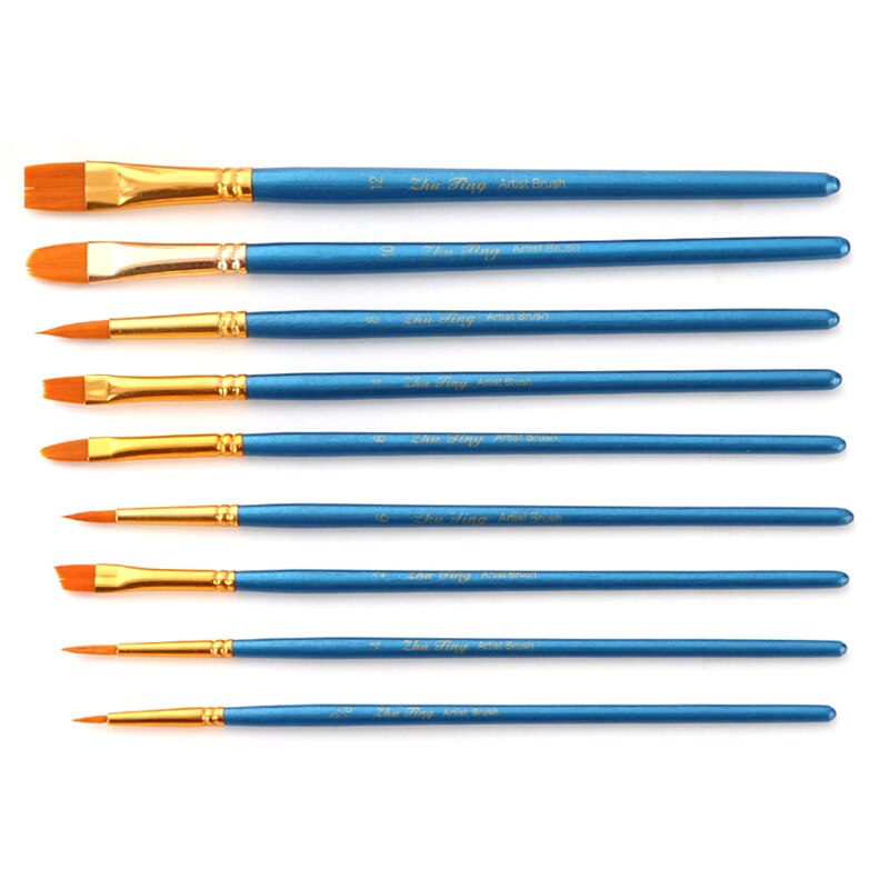 10Pcs/set Nylon Artist Paint Brush Watercolor Acrylic Wooden Handle Painting Brushes Art Supplies Stationery