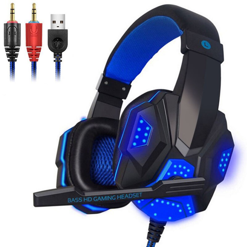 Stereo Led Gaming Headset Voor Laptop Over Ear Gamer Hoofdtelefoon Met Microfoon Noise Annuleren Pc Computer Telefoon Tablet Helm Oortelefoon