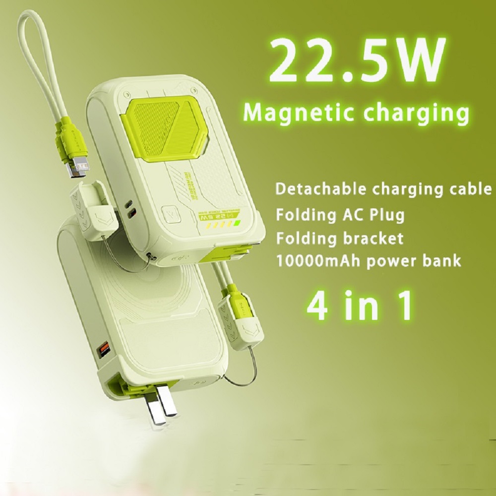 6-in-1 Multifunctional 10000mAh Power Bank Wireless External Battery 22.5W Fast Charging Magnetic Powerbanks Portable Charger