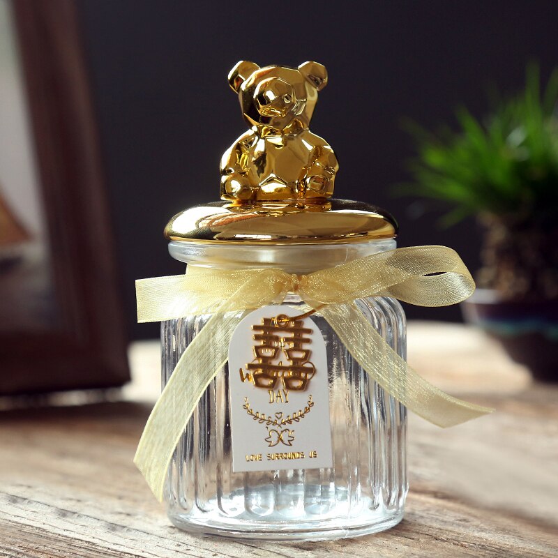 Bocal en verre scellé en céramique, boîtes à bijoux, boîte à bibelots pour bague de mariage, rangement de bijoux, de cérémonie pour adulte, fête prénatale: Little bear