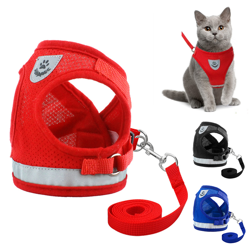 Ensemble réfléchissant, laisse pour chat, en Nylon, veste d'animal, petit Animal, vêtements à mailles, Chihuahua Yorkies, fournitures de gilet carlin