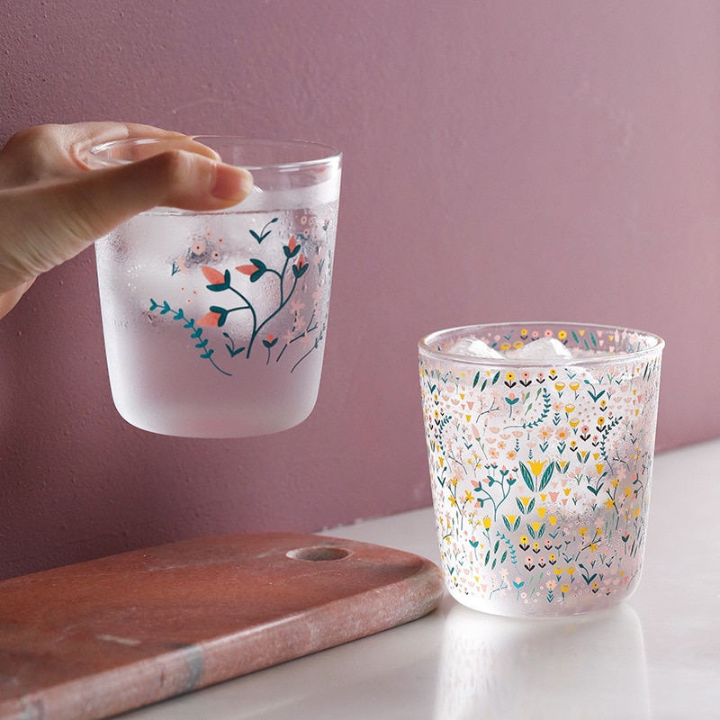 Cutelife ins nordisk vintage transparent kaffeglas kopp värmebeständig mjölksaft te kopp drinkware tryck hem bröllopsglasögon