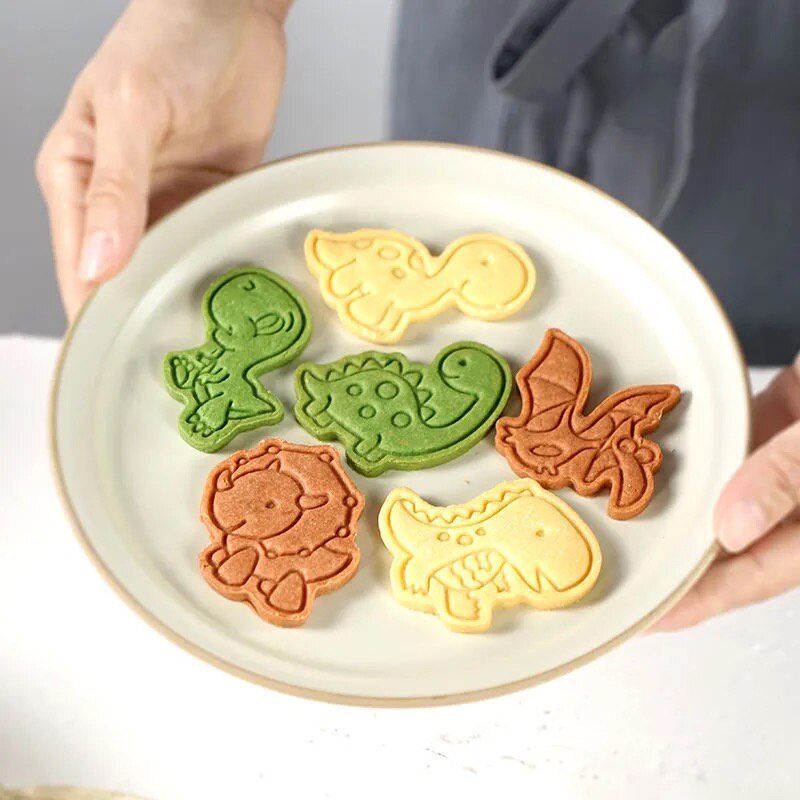 1Set Dinosaurus Cookie Mold Dier Biscuit Cutter Food Grade Plastic Diy Bakken Tools Jungle Party Verjaardag Cupcake Benodigdheden