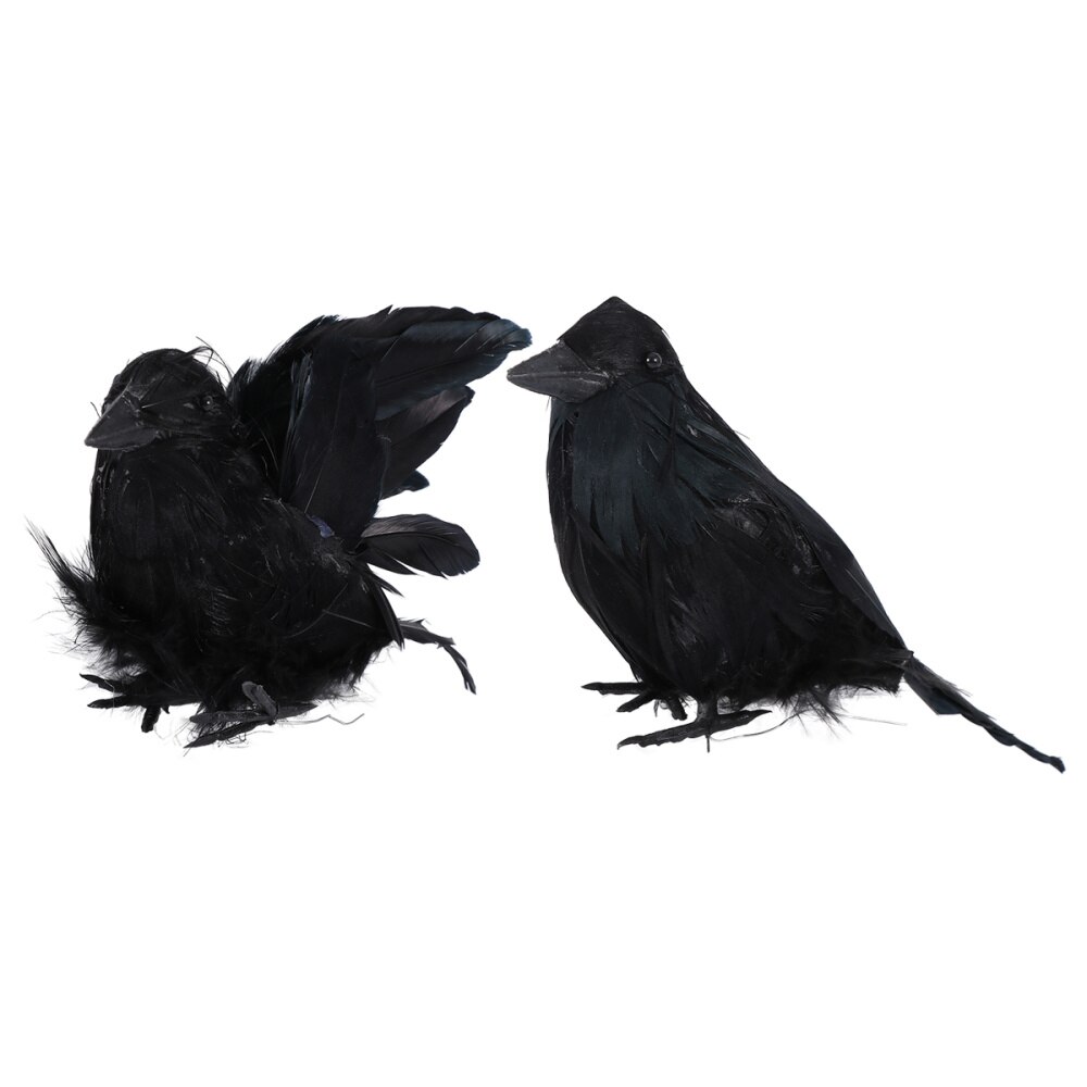 2Pcs Crow Prop Gesimuleerde Veer Chic Decoratie Ornament Kraai Decor Voor Plank Boomstronk Stoel