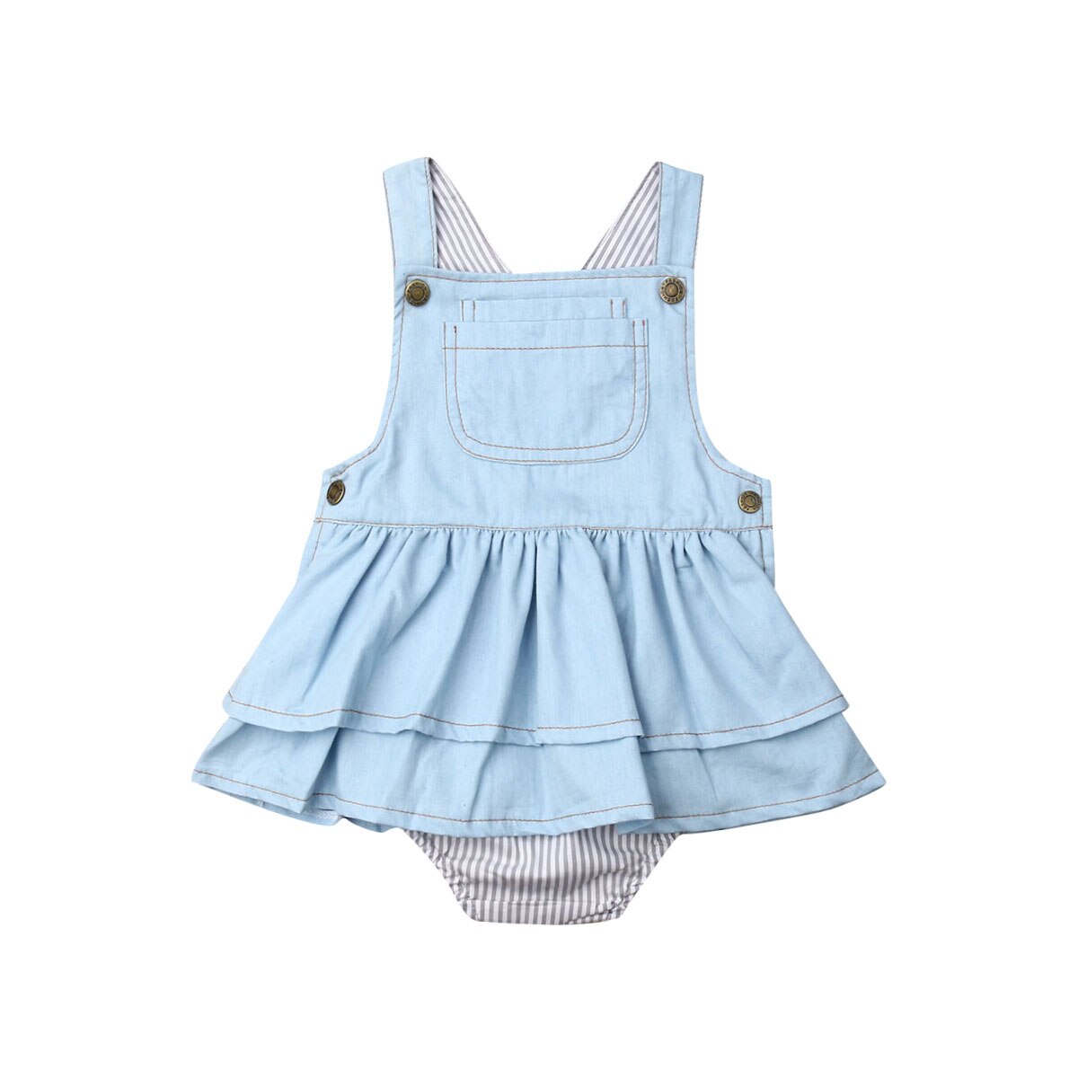 0-4Y verano infantes niños bebé niñas suspensor Denim mono azul sin mangas rayas mono trajes