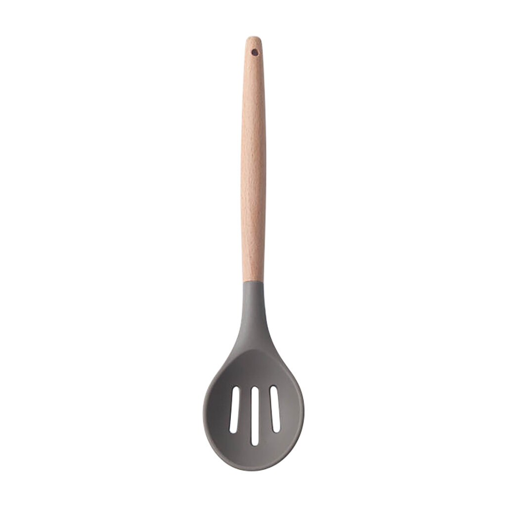 Wooden Silicone Kitchen Utensil Nonstick Utensils Cooking Ladle Turner Spatula Tong Cookware Baking Gadget Tool: E