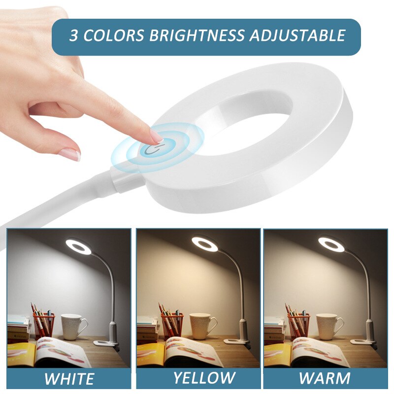 12W 40 LED ojo proteger abrazadera tornillo Clip escritorio luz largo brazo 3 Color regulable lámpara de mesa 5V USB alimentado Sensor táctil lámpara de Control