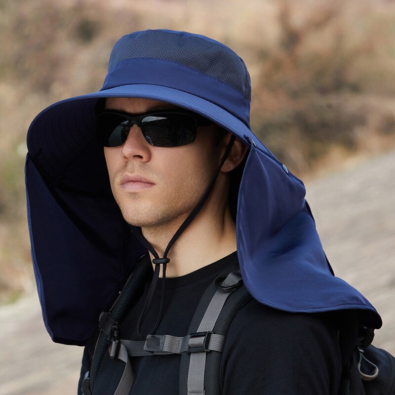 Mannen Zomer Visser Hoeden Mesh Ademend Zon Outdoor Waterdichte Emmer Hoed Klimmen Vissen Sjaal Guard Cap: navy