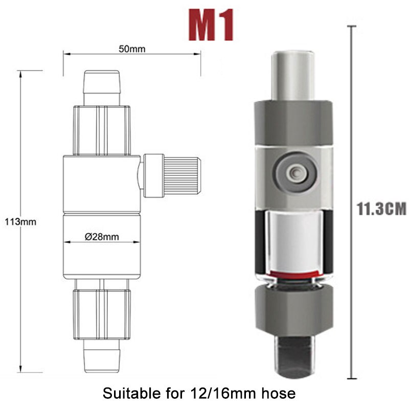Difusor de atomizador de CO2, Reactor externo adecuado para 12/16mm, 16/22mm, tubo de agua, refinación, Aquairum, generador de plantas de agua: M1 for 12-16mm hose