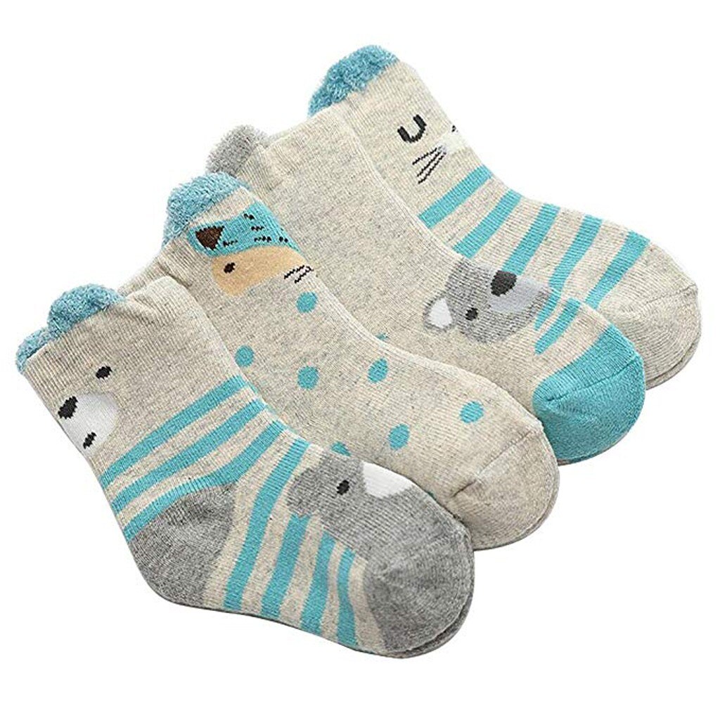 4 Pcs Fahion Katoen Baby Sokken Herfst Winter Cartoon Gedrukt Sok Warm Baby Jongens Meisjes Leuke Sokken Baby Kleding Accessoires # P4: Blauw / 12m