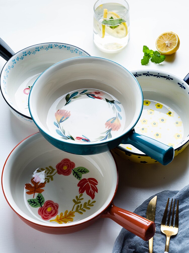 hand-painted ceramic baking bowl salad bowl soup bowl breakfast bowl microwave oven cheese baked rice wy121704