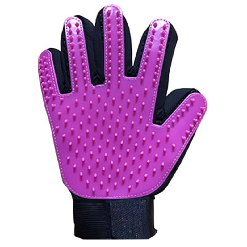 Chien Animal de compagnie toilettage gant Silicone caoutchouc chats brosse peigne desheding cheveux gants chiens bain Massage fournitures de nettoyage animaux peignes: Right purple