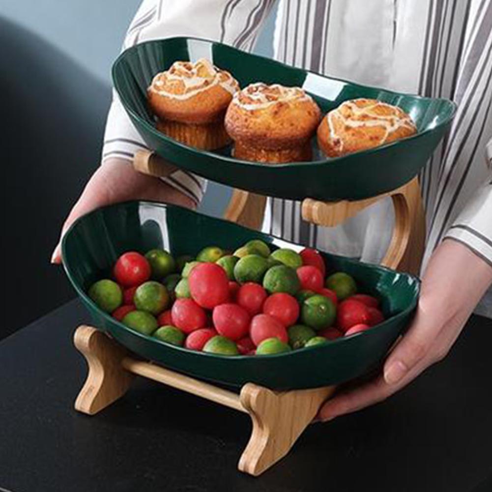 Bowl Food Fruit Plates Set Tableware Table Plates For Serving Plates Dinnerware Wooden Partitioned Dish Snack Candy Cake Stand
