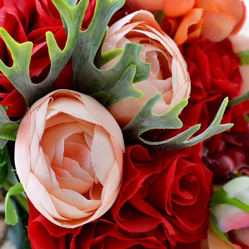 Kyunovia bryllupsblomster brudebuket røde roser buket bryllupstilbehør brudbuket bryllupsbrudbuketter  gc33
