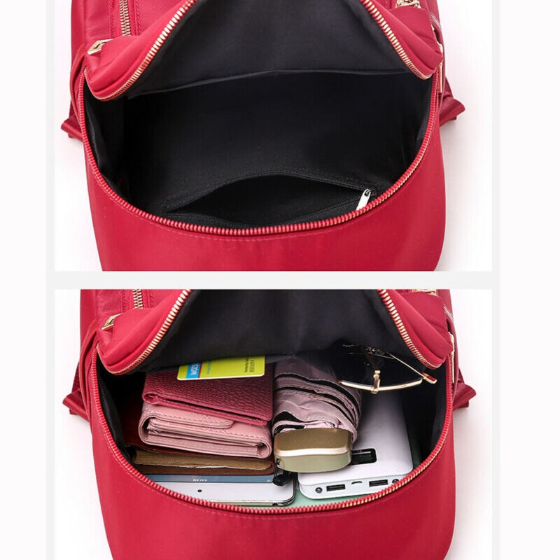 Mochila impermeável e à prova de furtos de nylon, mochila feminina de pano oxford, antifurto, escolar, preta e vermelha, para mulheres, 2019 saco do saco