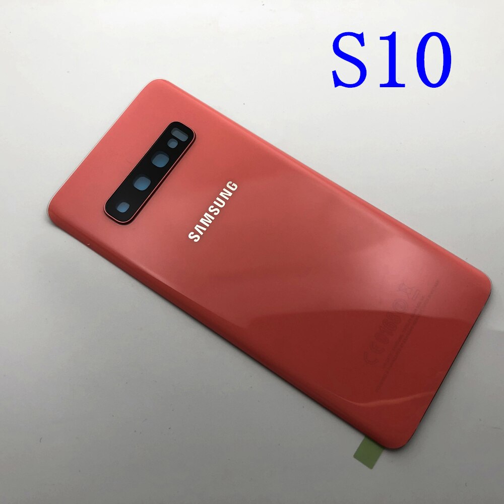 Posteriore di Vetro di Ricambio Per Samsung Galaxy S10 S10e S10 Più S10 + Copertura Posteriore Della Batteria del Portello Custodia di Cassa Della Macchina Fotografica di Vetro lente Telaio: S10 Orange