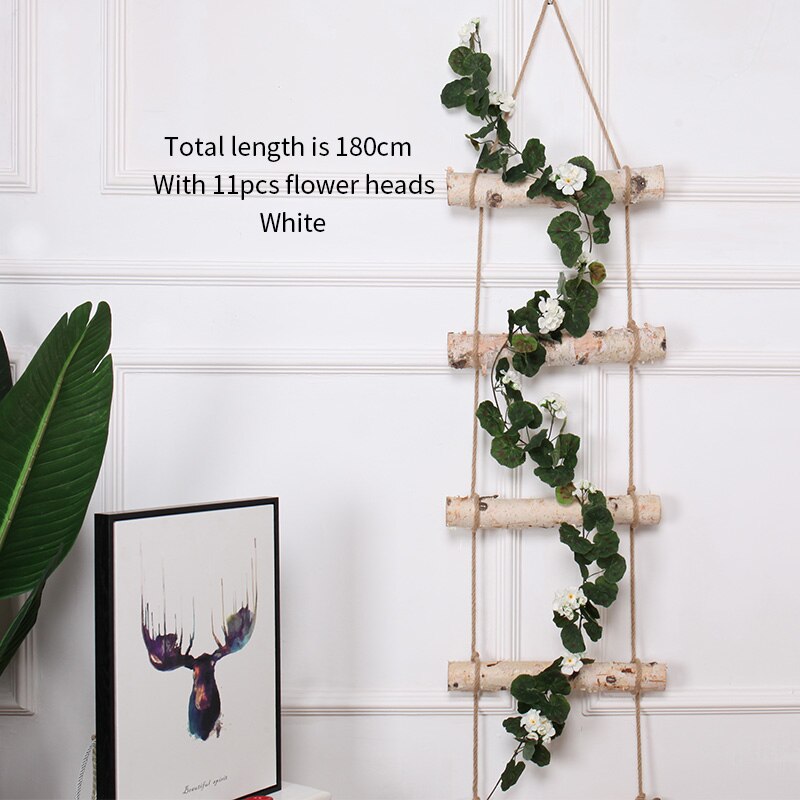 180cm silke begonia rose vedbend blomst vin kunstige blomster rattan til bue bryllup hjemme fest baggrund dekoration væghængende snor: Hvid