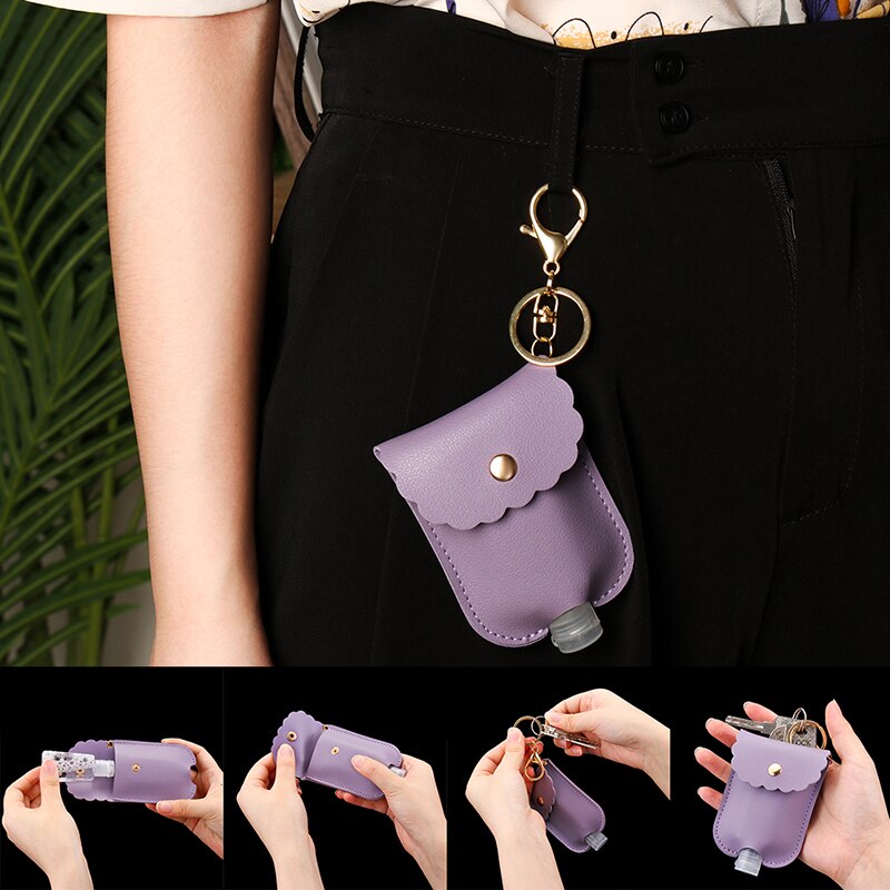 60Ml Handdesinfecterend Leather Case Met Fles Sleutelhanger Draagbare Reizen Hervulbare Flessen Outdoor Ontsmettingsmiddel Fles Cover