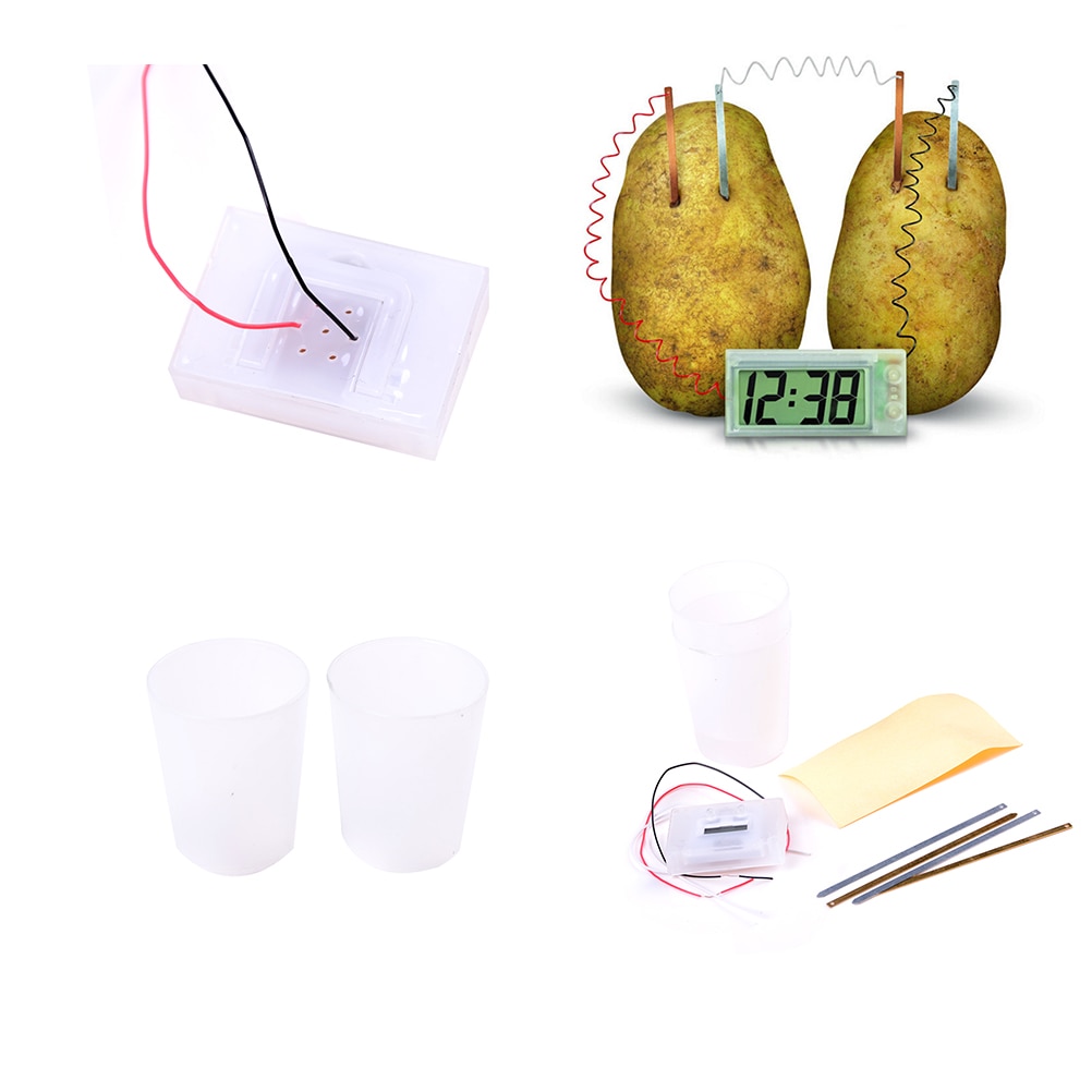Reloj de patata célula electroquímica suministros de Material de experimento, Escuela divertida Kit de ciencia verde Material de bricolaje educativo